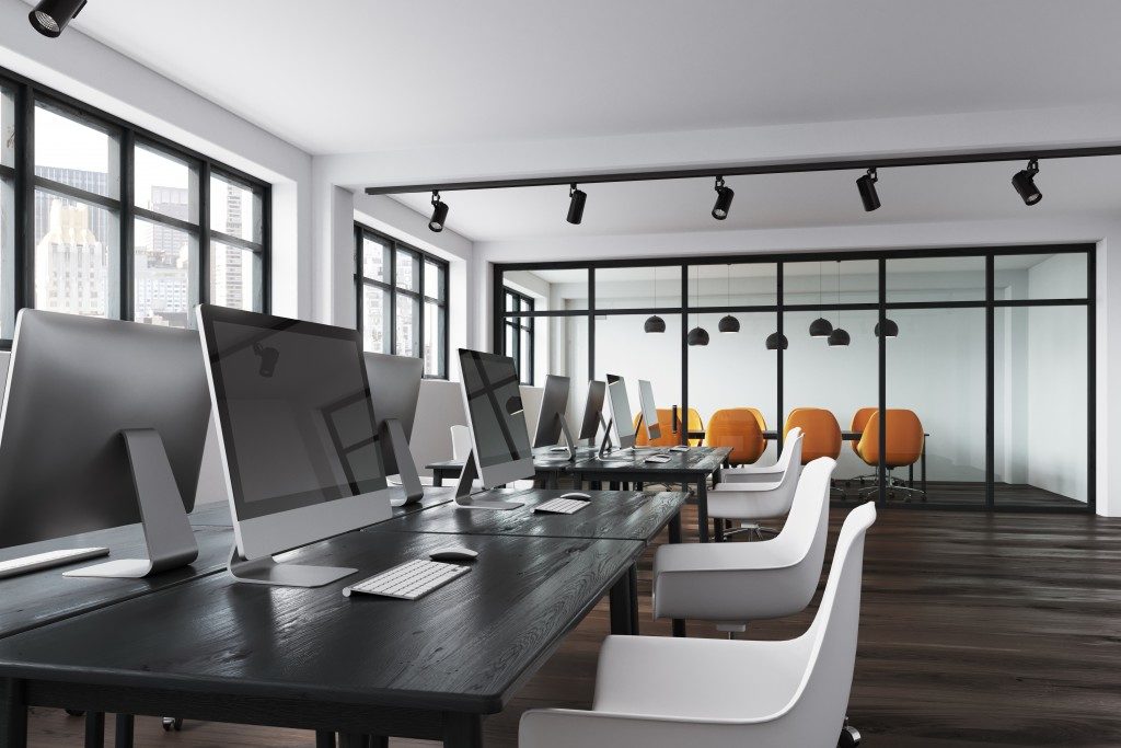 Modern office interior with desktops